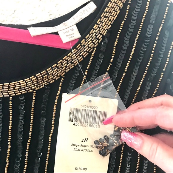 Boston Proper Black and Gold Striped Dress - Picture 2 of 8